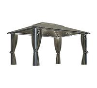 vidaXL Cenador con Cortina y Tira de Luces Lateral Pérgola Jardín Patio Toldo Sombrilla Parasol Tienda Carpa Marquesina Aluminio Taupé 400x300 cm