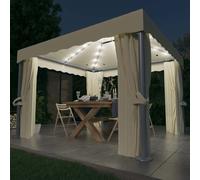 vidaXL Cenador con cortina y tira de luces LED aluminio crema 3x3 m