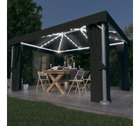 vidaXL Cenador con cortina y tira de luz LED aluminio antracita 4x3 m
