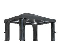 Cenador Con Cortina Y Tira De Luz Led Aluminio Antracita 4x3 M Vidaxl