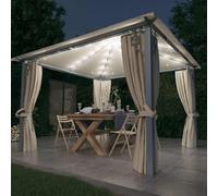 vidaXL Cenador con cortina y tira de luz LED aluminio crema 300x300cm