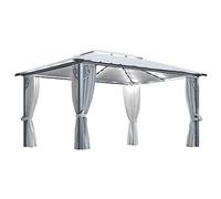 vidaXL Cenador con cortina y tira de luces LED lateral – Aluminio Crema 400x300 cm