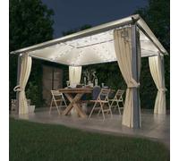vidaXL Cenador con cortina y tira de luces LED lateral – Aluminio Crema 400x300 cm