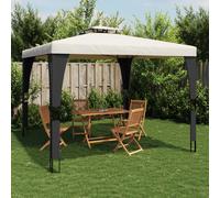 vidaXL Cenador con doble techo acero crema 2,98x2,98 m