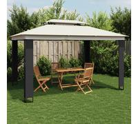 vidaXL Cenador con doble techo tela crema 3,94x2,96 m