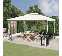 vidaXL Cenador con paredes laterales y techos dobles color crema3x4 m