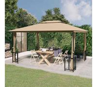 vidaXL Cenador con paredes laterales y techos dobles gris taupe 3x4 m