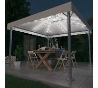 vidaXL Cenador con tira de luces LED aluminio crema 300x300 cm