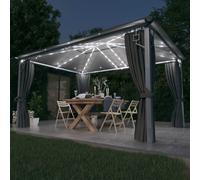 vidaXL Cenador cortina y tira de luz LED aluminio antracita 400x300cm
