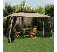 vidaXL Cenador de doble techo paredes de malla acero taupe 3,93x2,93 m