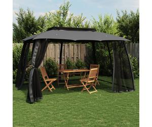 vidaXL Cenador doble techo paredes malla acero antracita 3,93x2,93 m