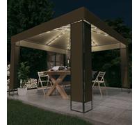 vidaXL Cenador doble techo y tira luz LED gris taupe 3x3x2,7m 180 g/m²
