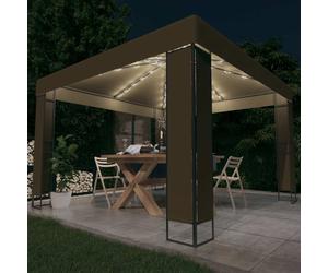 vidaXL Cenador doble techo y tira luz LED gris taupe 3x3x2,7m 180 g/m²