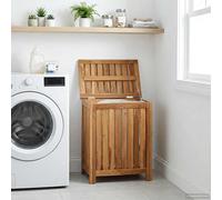 vidaXL Cesta de Lavandería Natural Madera de teca maciza
