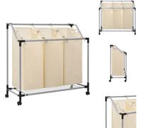 vidaXL Cesta de ropa con 3 compartimentos, color crema, acero. - Cestas de ropa