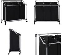 vidaXL Cesta de ropa con 3 compartimentos, color , de acero - Clasificador de ropa - Bolsa clasificadora de ropa - Cestas de ropa - Cesta de ropa