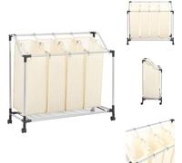 vidaXL: Cesta de ropa con 4 compartimentos, color crema, acero. - Cestas de ropa