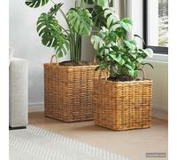 vidaXL Cesta para Plantas GENDT 2 uds. Madera Natural Ratán Kubu