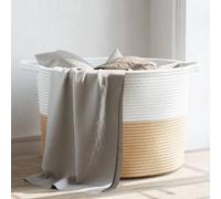 vidaXL Cesta para ropa sucia algodón beige y blanco Ø55x36 cm