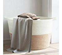 vidaXL Cesta para ropa sucia algodón marrón y blanco Ø60x36 cm