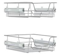 vidaXL Cestas de Alambre Extraíbles 2 uds, Cajones de Almacenaje, Soportes para Utensilios, Cestas para Armarios de Cocina, Plateado