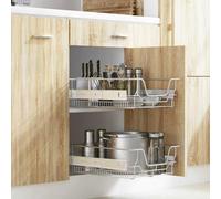 vidaXL Cestas de Alambre Extraíbles 2 uds, Cajones de Almacenaje, Soportes para Utensilios, Cestas para Armarios de Cocina, Plateado