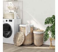 vidaXL Cesto de Ropa con Tapa 2 pcs Gris natural Ratán Kubu