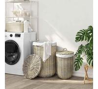 vidaXL Cesta de ropa con tapa GENDT, 2 unidades. Color gris natural, tejido de ratán Kubu