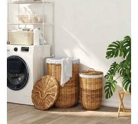 vidaXL Cesto de Ropa con Tapa GENDT 2 uds. Madera Natural Ratán Kubu