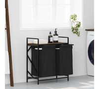 vidaXL Cesto de ropa de 2 compartimentos con estante, color roble marrón