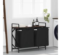 vidaXL Cesto de ropa de 2 compartimentos con estante, color roble marrón