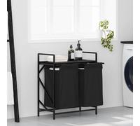 vidaXL Cesto de ropa de 2 compartimentos con estante, roble negro