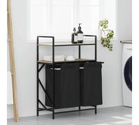 vidaXL Cesto de ropa de 2 compartimentos con estantes, color roble Sonoma
