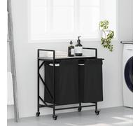 vidaXL Cesto de ropa de 2 compartimentos con ruedas, color gris Sonoma