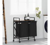 vidaXL Cesto de ropa de 2 compartimentos con ruedas, color roble ahumado