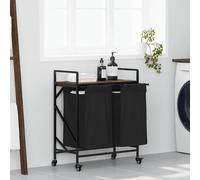 vidaXL Cesto de ropa de 2 compartimentos con ruedas, color roble marrón