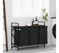 vidaXL Cesto de ropa de 3 compartimentos con estante, color roble marrón
