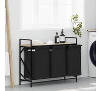 vidaXL Cesto de ropa de 3 compartimentos con estante, color roble Sonoma