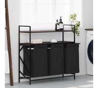 vidaXL Cesto de ropa de 3 compartimentos con estantes, color roble marrón