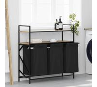 vidaXL Cesto de ropa de 3 compartimentos con estantes, color roble Sonoma