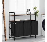vidaXL Cesto de ropa de 3 compartimentos con estantes, roble ahumado