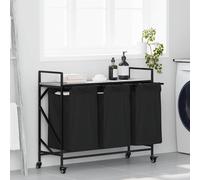 vidaXL Cesto de ropa de 3 compartimentos con ruedas, color gris Sonoma