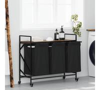 vidaXL Cesto de ropa de 3 compartimentos con ruedas, color roble ahumado