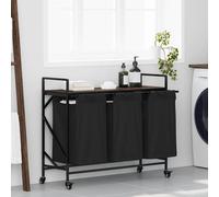 vidaXL Cesto de ropa de 3 compartimentos con ruedas, color roble marrón