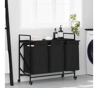 vidaXL Cesto de ropa de 3 compartimentos con ruedas, color roble negro