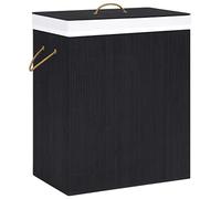 vidaXL Cesto de Ropa Sucia, Cesta Rectangular con 2 Secciones, Cesto Portátil para Colada, Cesta Plegable para Salón Baño, Bambú Negro 100 l