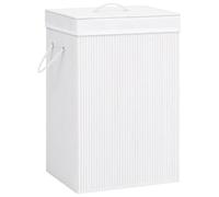 vidaXL Cesto de Ropa Sucia, Cesta Rectangular con Una Sección, Cesto Portátil para Colada, Cesta Plegable para Salón Baño, Bambú Blanco