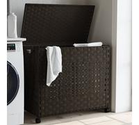 vidaXL Cesto de ropa sucia con ruedas ratán marrón oscuro 66x35x60 cm