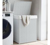 vidaXL Cesto de ropa sucia con tapa ratán sintético blanco 46x33x60 cm
