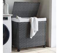 vidaXL Cesto para ropa sucia con ruedas ratán gris 60x35x60,5 cm